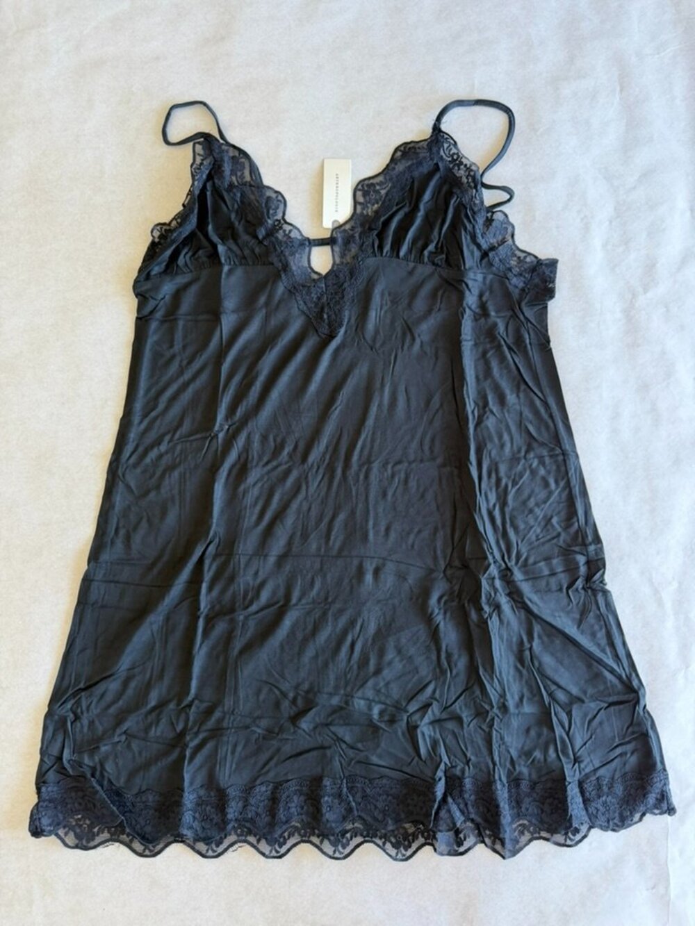 LyreBird Anthropologie Lace Trim Mini Slip Dress Black Sz L NWT